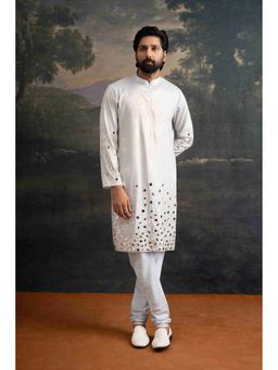 THETAA - Silver Ash Hand-Embroidered Mirror Work Kurta with Pyjama