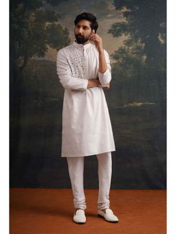 THETAA - Champagne Hand Embroidered Grey Mirror Work Kurta with Pyjama