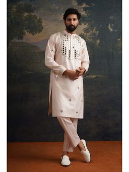 THETAA - Hand-Embellished Mirror Work Beige Kurta with Pyjama