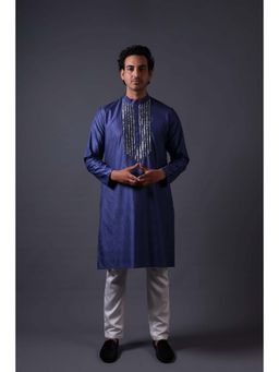 THETAA - Hand Embroidered Blue Kurta with Pyjama