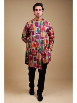 THETAA - Stylish Jharoka Print Asymmetrical Multicolor Kurta with Pyjama