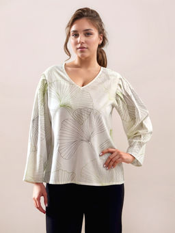 Zink London - Womens White Floral Print Long Sleeves Top