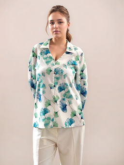 Zink London - Womens White Floral Print Full Sleeves Shirt