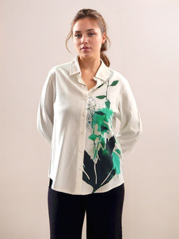 Zink London - Womens White Floral Print Long Sleeves Shirt