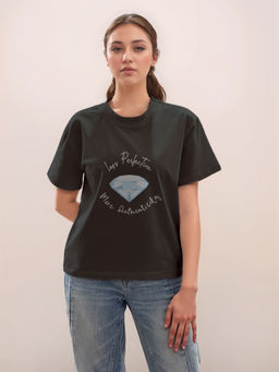 Zink London - Women Black Typography Half Sleeves T-Shirt