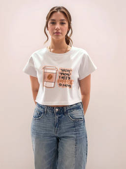 Zink London - Women White Typography Half Sleeves T-Shirt
