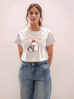 Zink London - Women White Printed Half Sleeves T-Shirt