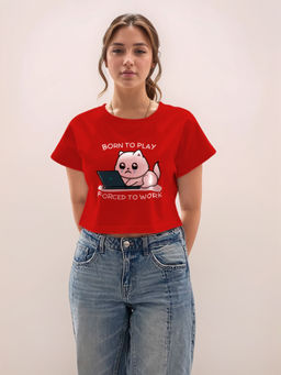 Zink London - Women Red Printed Half Sleeves T-Shirt