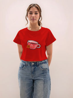 Zink London - Women Red Printed Half Sleeves T-Shirt