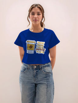 Zink London - Women Blue Typography Half Sleeves T-Shirt