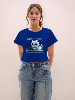 Zink London - Women Blue Printed Half Sleeves T-Shirt