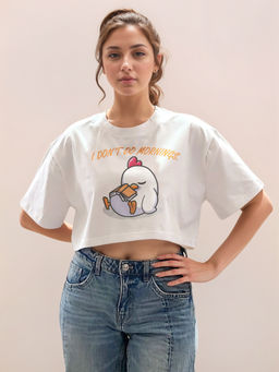 Zink London - Women White Printed Half Sleeves T-Shirt