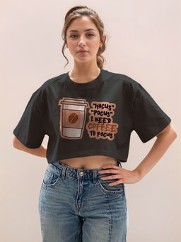 Zink London - Women Black Typography Half Sleeves T-Shirt