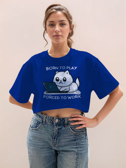 Zink London - Women Blue Printed Half Sleeves T-Shirt