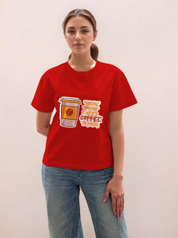 Zink London - Women Red Typography Half Sleeves T-Shirt