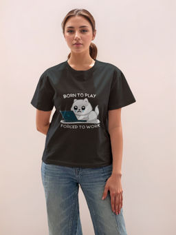 Zink London - Women Black Printed Half Sleeves T-Shirt