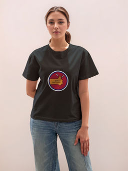 Zink London - Women Black Printed Half Sleeves T-Shirt
