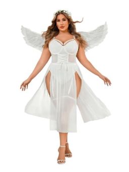 XIVIR - Women Babydoll Lace Chemise Sleepwear Lingerie With Cover Up - White