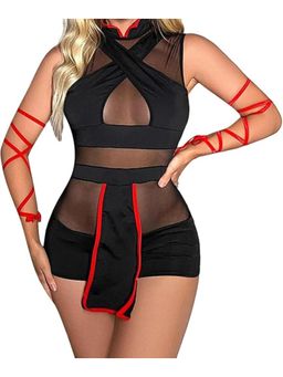 XIVIR - Women Babydoll Lace Chemise Sleepwear Lingerie Set with Panty - Black