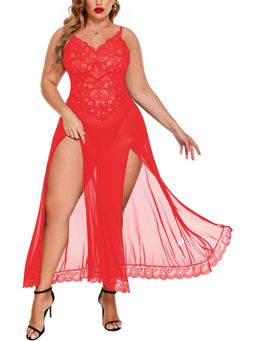 XIVIR - Chemise Mesh Sleepwear Sling Dress Sexy Babydoll - Red