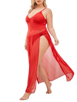 XIVIR - Womens Lingerie Lace Babydoll Strap Chemise Mesh Sleepwear Outfits - Red