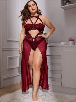 XIVIR - Women Lingerie Lace Chemise Sleepwear Babydoll Teddy Lingerie - Maroon
