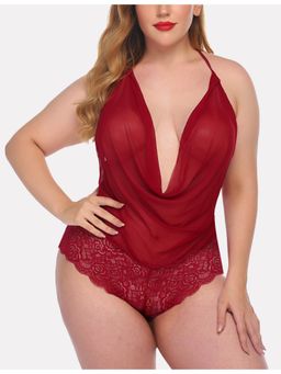 XIVIR - Womens Lingerie Lace Babydoll Strap Chemise Mesh Sleepwear Outfits - Maroon