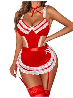 XIVIR - Women Lace Chemise Sleepwear Babydoll Teddy Lingerie - Red