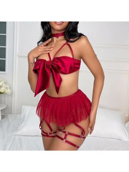 XIVIR - Women Lace Chemise Sleepwear Lingerie Set - Maroon