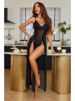 XIVIR - Women Babydoll Lace Chemise Sleepwear Lingerie Set with Panty - Black