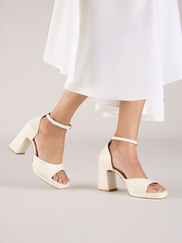 Twenty Dresses by Nykaa Fashion - Off White Solid Classic Ankle Strap Block Heels