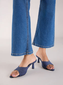 Twenty Dresses by Nykaa Fashion - Blue Denim Pointed Open Toe Kitten Heels