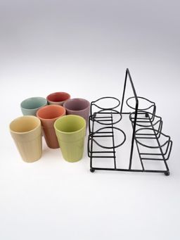 Simply Soho - Multi-Color ceramic Tea glasses with Metal Stand