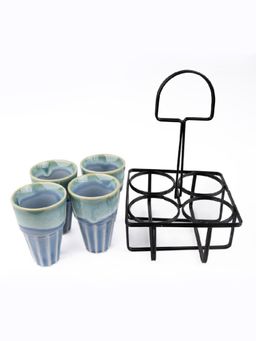 Simply Soho - Blue ceramic Tea glasses with Metal Stand