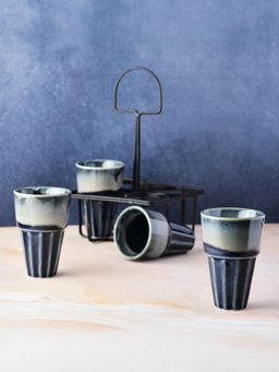 Simply Soho - Navy Blue ceramic Tea glasses with Metal Stand