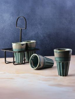 Simply Soho - Blue ceramic Tea glasses with Metal Stand