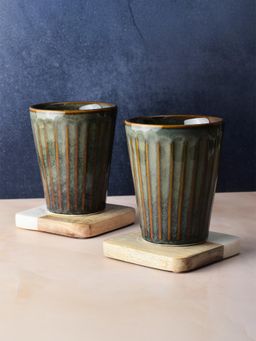 Simply Soho - Green Striped Ceramic Tea Glasses (Pack of 2)