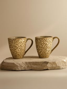 Simply Soho - Beige Handcrafted Coffee Ceramic Mugs (Pack of 2)