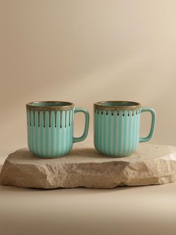 Simply Soho - Blue Striped Handcrafted Coffee Ceramic Mugs (Pack of 2)