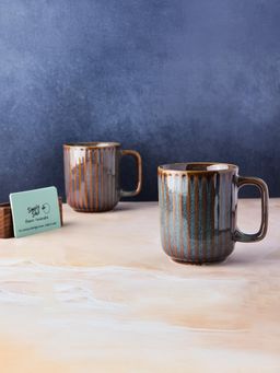 Simply Soho - Brown Striped Handcrafted Coffee Ceramic Mugs (Pack of 2)