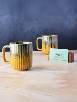 Simply Soho - Mustard Striped Handcrafted Coffee Ceramic Mugs (Pack of 2)