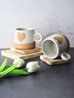 Simply Soho - White Heart handcrafted ceramic mugs (Pack of 2)