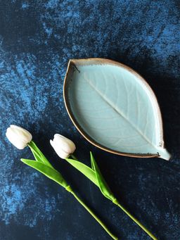 Simply Soho - Blue handcrafted ceramic Leaf Shape platter