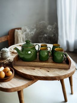 Simply Soho - Green ceramic teapot with Matching cups and Tray