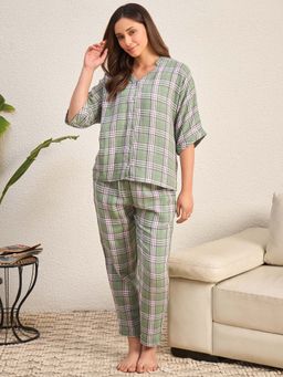 July Nightwear - Women Double Cloth Green Shirt & Pyjama