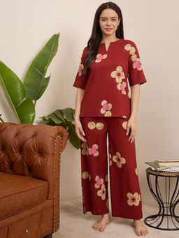 July Nightwear - Women Cotton Maroon Top & Pyjama