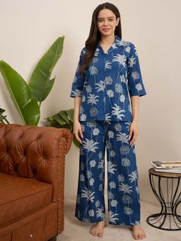 July Nightwear - Women Cotton Blue Shirt & Pyjama