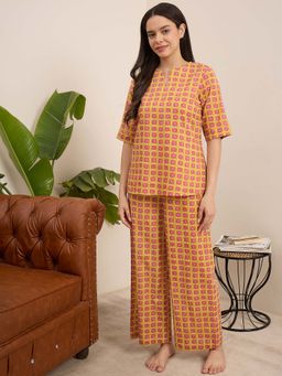 July Nightwear - Women Cotton Mustard Top & Pyjama