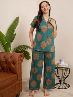 July Nightwear - Women Cotton Green Shirt & Pyjama