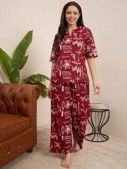 July Nightwear - Women Cotton Red Top & Pyjama